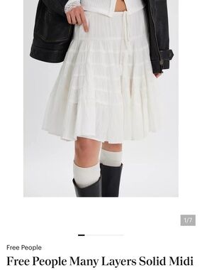 Free People White Layered Midi Skirt with Drawstring Waist